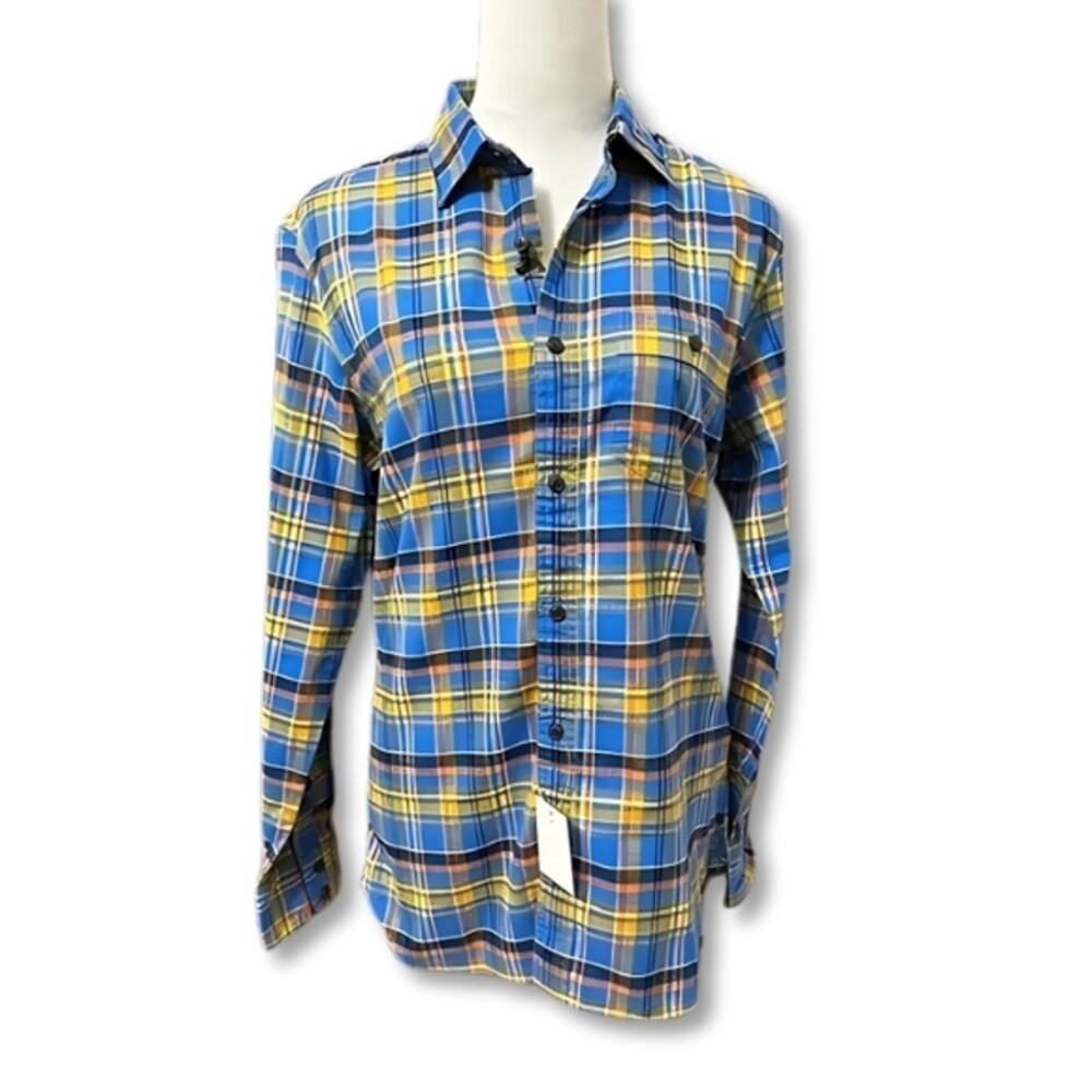 Treasure & Bond Button Up Shirt Long Sleeve Chest Pockets Plaid Blue Men's S NWT